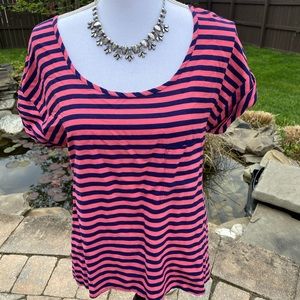 Cynthia Rowley pink and navy striped shirt